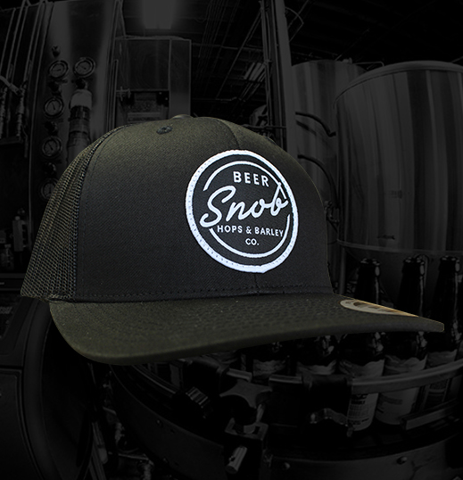 Beer Snob Snap Back Trucker Hat (Black w/ Black Mesh)